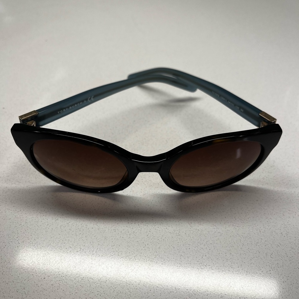 Tory Burch Sunglasses TY 7079 Round Blue Tortoise Frames Gold Logo - Picture 3 of 7